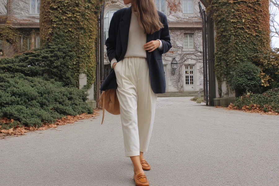 Leather Spliced Wool Coat